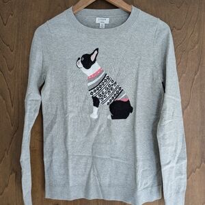 J. Crew XS light grey Boston Terrier/French Bulldog sweater